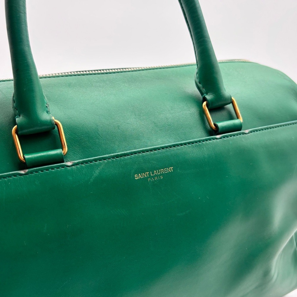 Saint Laurent Green Leather Duffle Top Handle Bag Gold Hardware - Picture 5 of 9